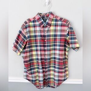 Ralph Lauren Shirt Madras Short Sleeve Men's XL Blue Red Button Down